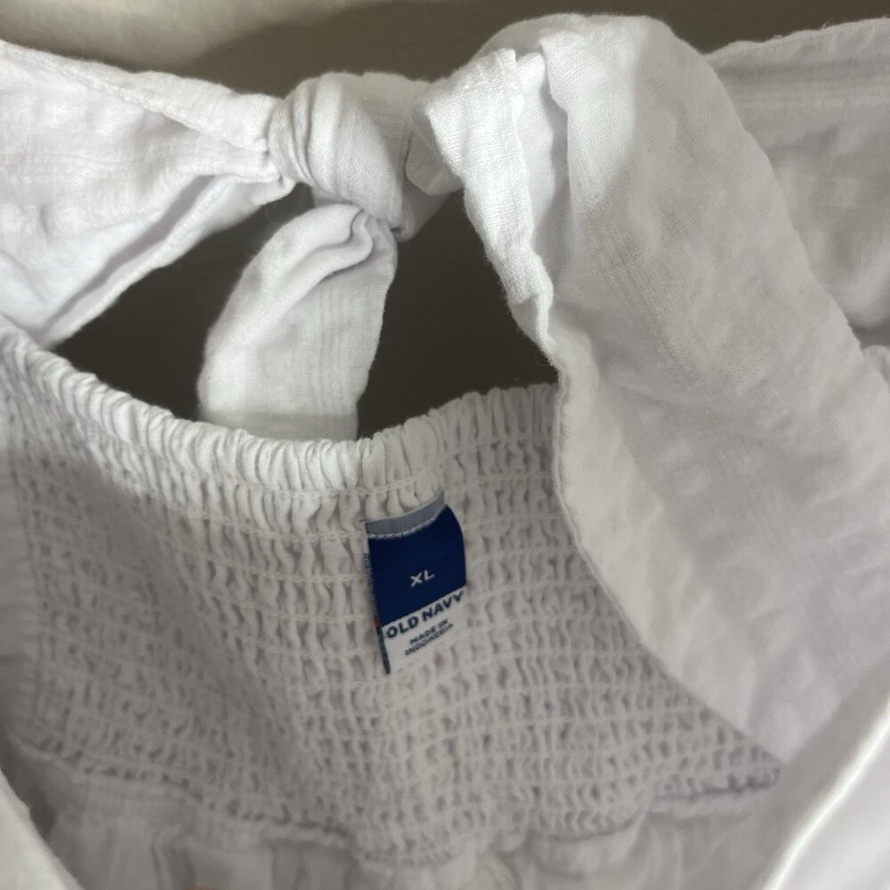 Old Navy Size XL White Tiered Maxi Midi Boho V-Neck Puff Shoulder CottonDress - Picture 3 of 7